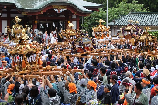 諏訪神社に集結する神輿２