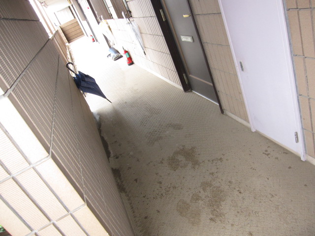 東京都世田谷区　４階建てマンション共用部清掃　各階通路清掃　作業前　１